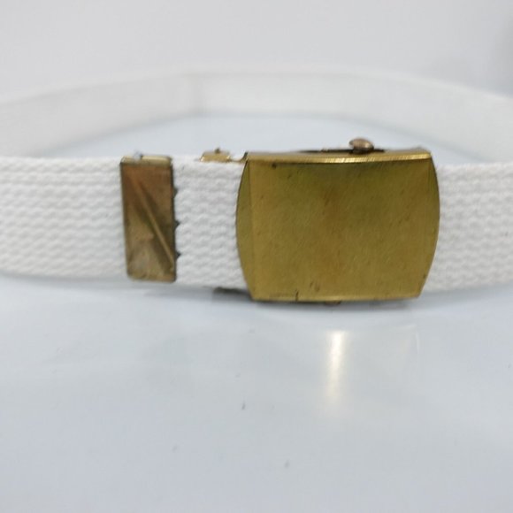 Vintage Belt Women White Buckle Small Canvas Military Webbed Tactical USA‎ - Picture 1 of 11